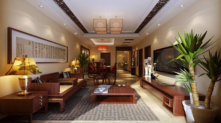 点击大图看下一张：中式古典客厅沙发茶几设计案例
