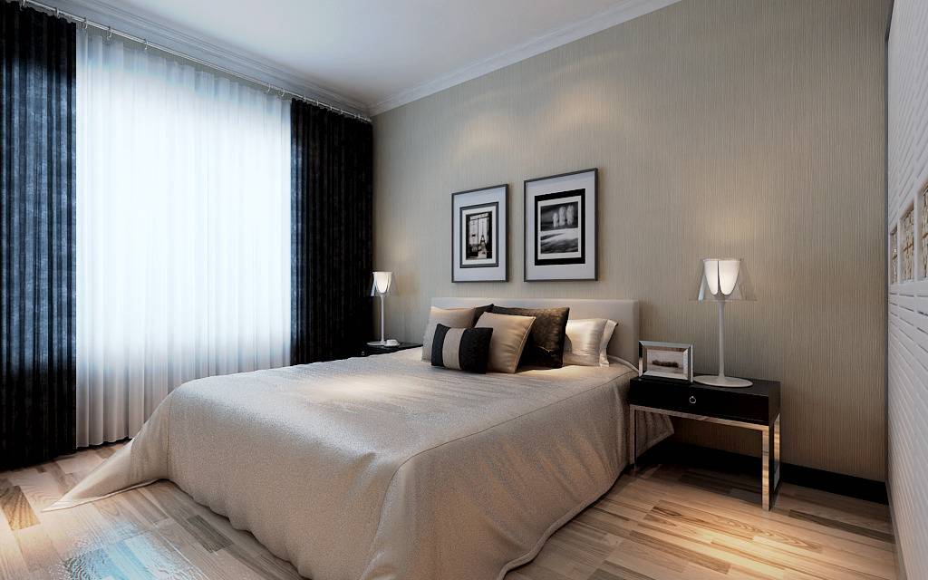 点击大图看下一张：现代卧室窗帘装修案例
