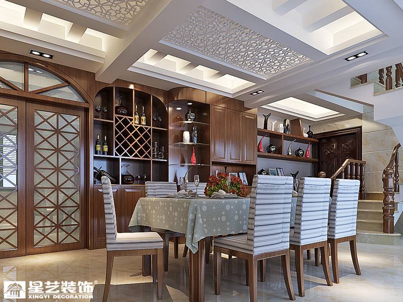 点击大图看下一张：中式餐厅吊顶装修图