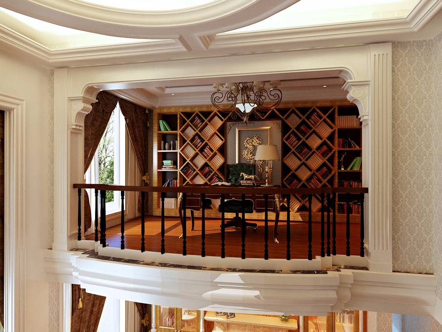 点击大图看下一张：欧式书房吊顶设计方案