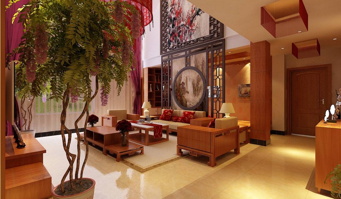点击大图看下一张：中式中式风格客厅背景墙沙发客厅沙发效果图