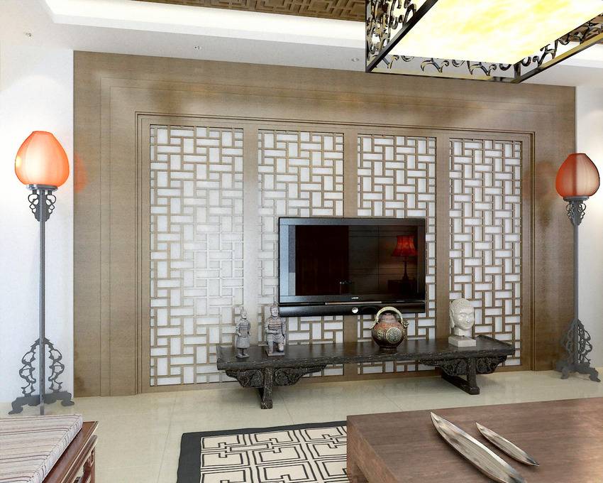 点击大图看下一张：中式客厅电视背景墙装修图