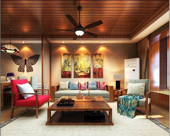 点击大图看下一张：东南亚客厅沙发单人沙发效果图