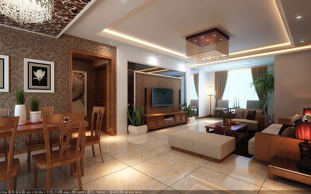 点击大图看下一张：中式客厅沙发电视柜茶几设计案例展示