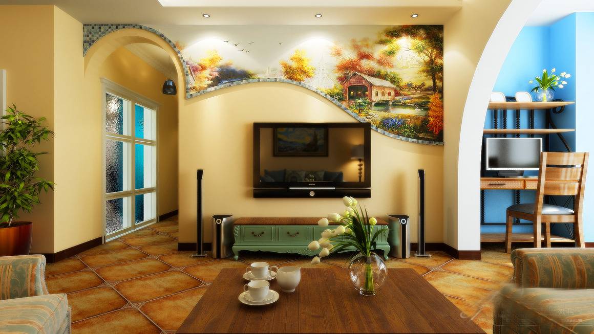 点击大图看下一张：美式客厅电视背景墙设计图