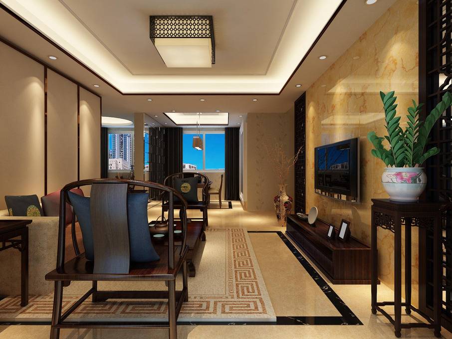 点击大图看下一张：中式客厅沙发茶几设计图