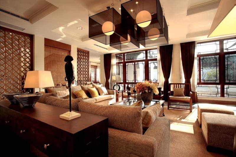 点击大图看下一张：中式客厅沙发茶几效果图