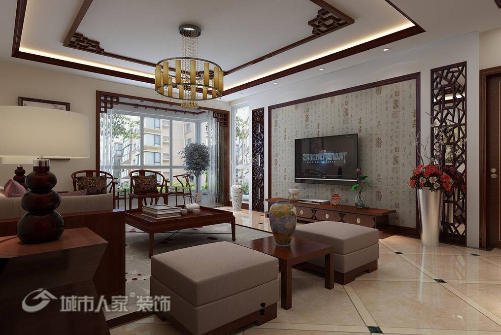 点击大图看下一张：中式客厅装修案例