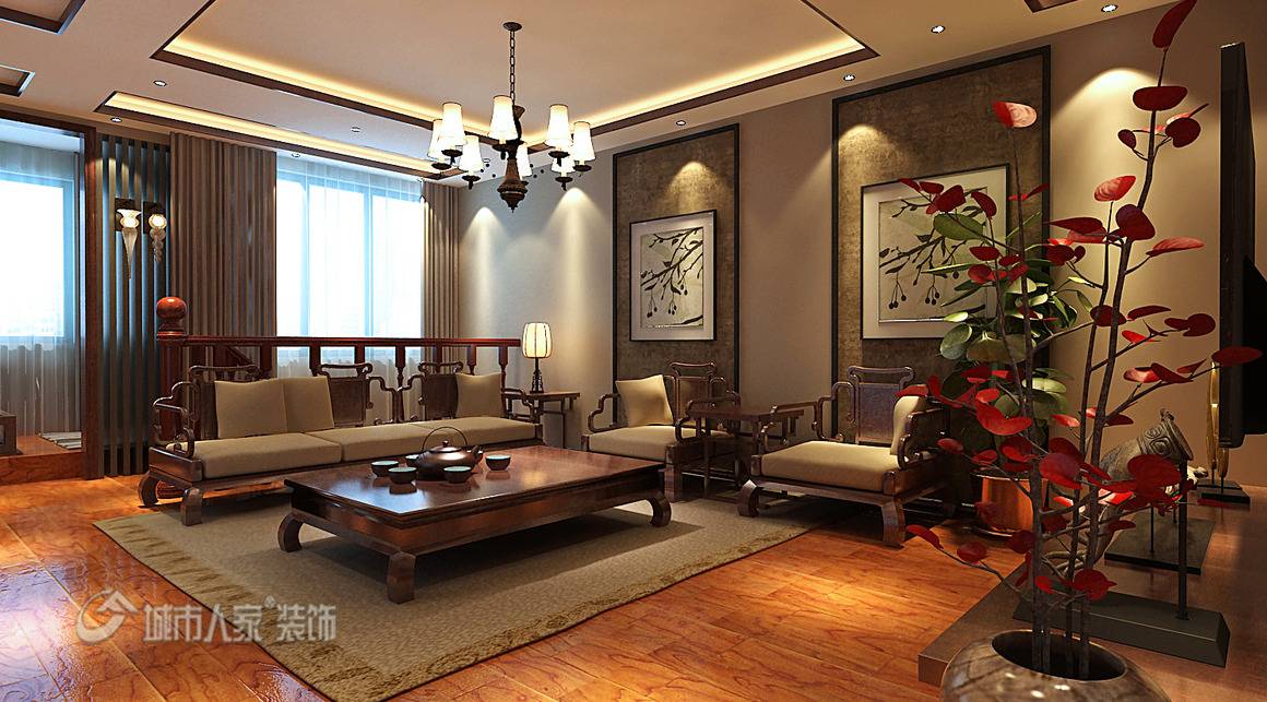 点击大图看下一张：中式中式风格客厅装修案例