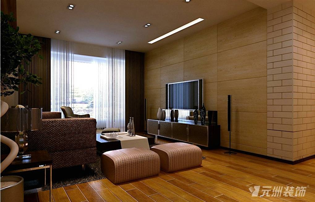 点击大图看下一张：现代客厅窗帘电视背景墙设计方案