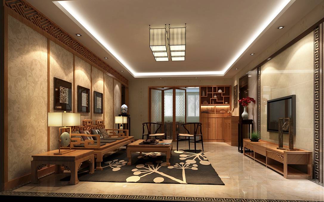 点击大图看下一张：中式简约客厅设计案例
