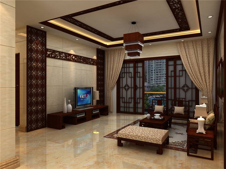 点击大图看下一张：中式客厅背景墙电视背景墙设计案例