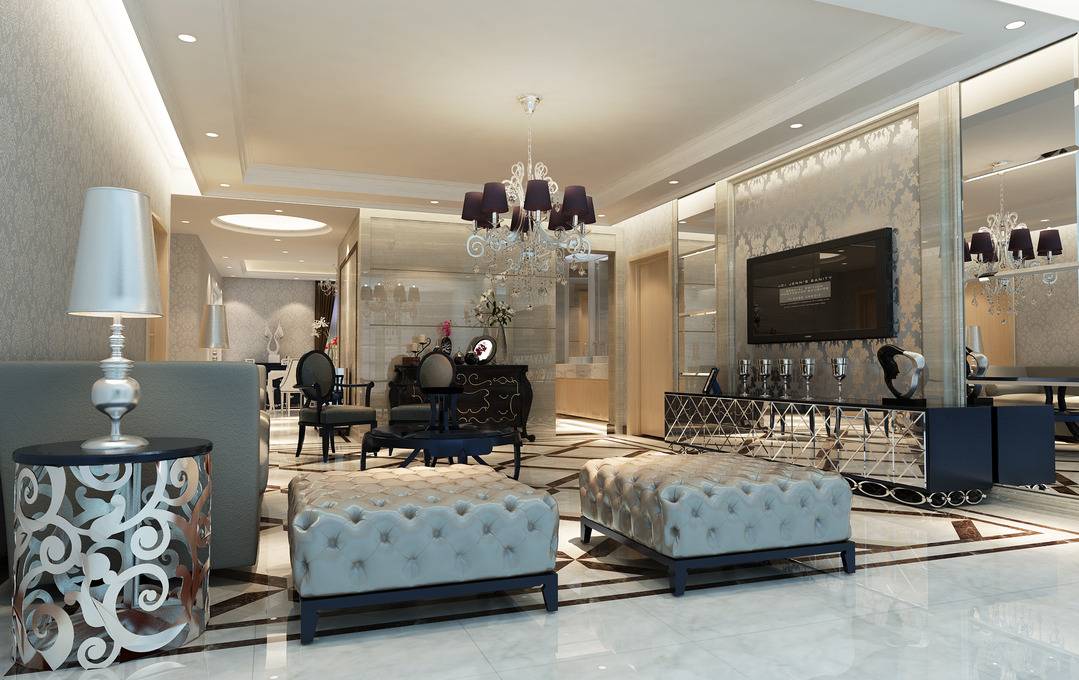 点击大图看下一张：欧式客厅沙发灯具设计案例展示