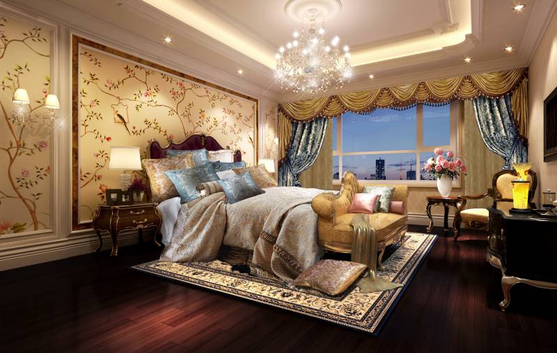 点击大图看下一张：欧式卧室吊顶窗帘设计图