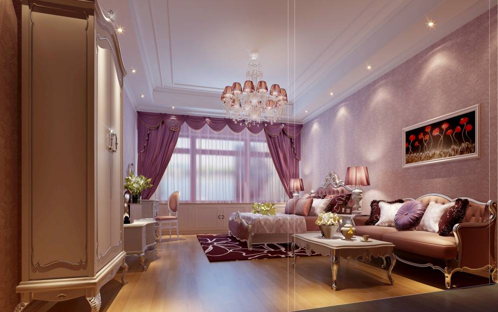 点击大图看下一张:欧式卧室吊顶窗帘案例展示