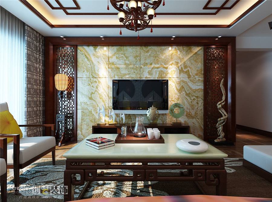 点击大图看下一张：中式客厅电视背景墙设计图