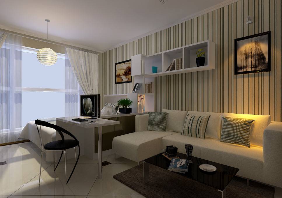 点击大图看下一张：现代客厅单身公寓装修图