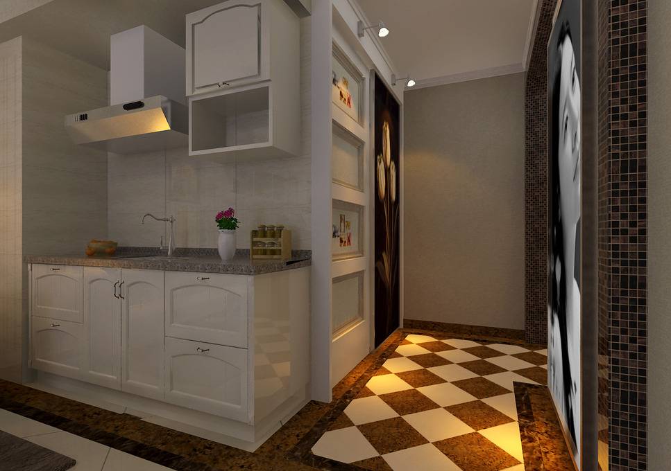 点击大图看下一张：现代厨房单身公寓设计案例