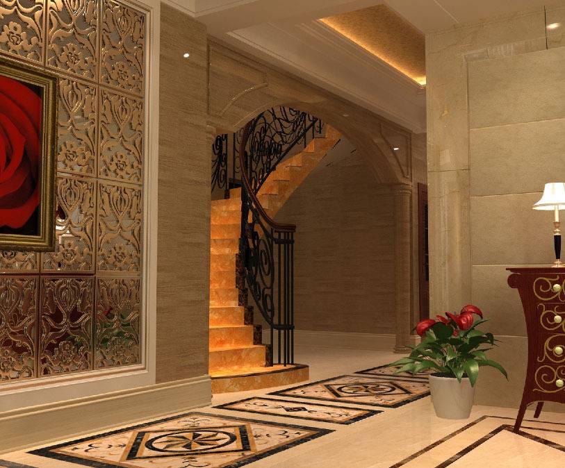 点击大图看下一张：欧式欧式风格别墅走廊过道楼梯装修案例