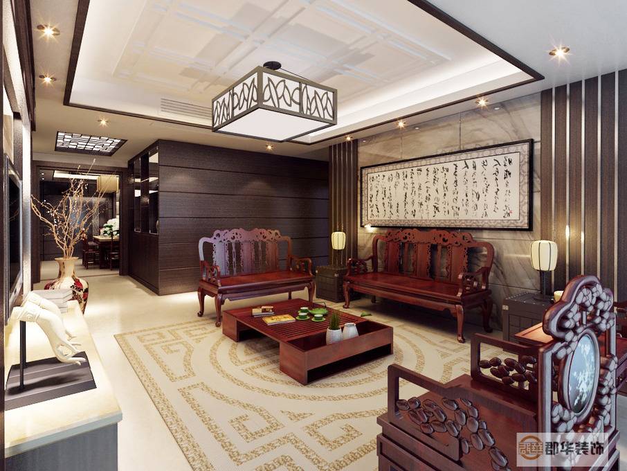 点击大图看下一张：中式中式风格新中式客厅吊顶图片