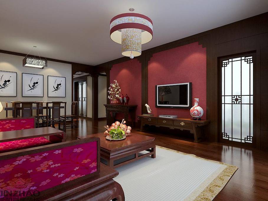 点击大图看下一张：中式客厅沙发茶几装修图