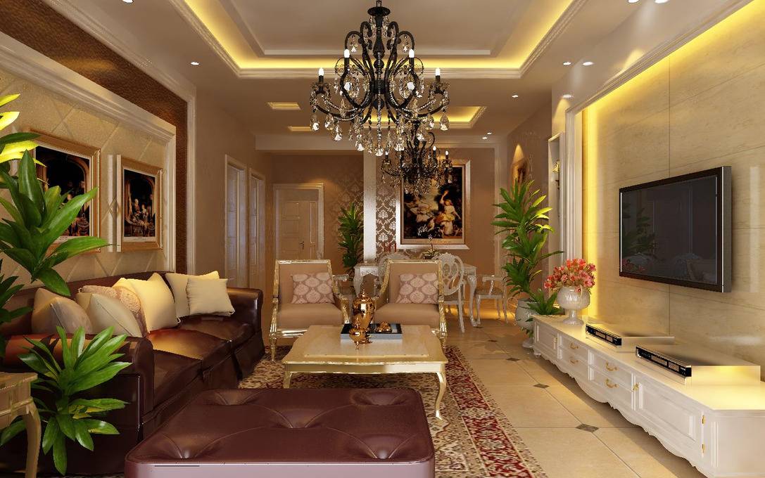 点击大图看下一张:欧式客厅吊顶电视背景墙设计图
