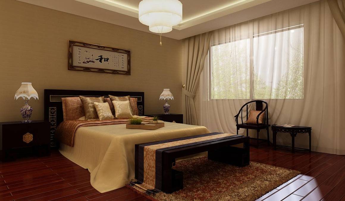 点击大图看下一张：中式中式风格新中式卧室装修案例