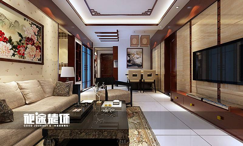 点击大图看下一张：中式中式风格客厅三居设计图