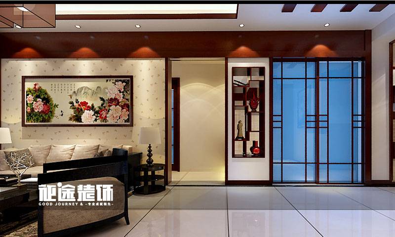 点击大图看下一张：中式中式风格客厅过道三居设计图