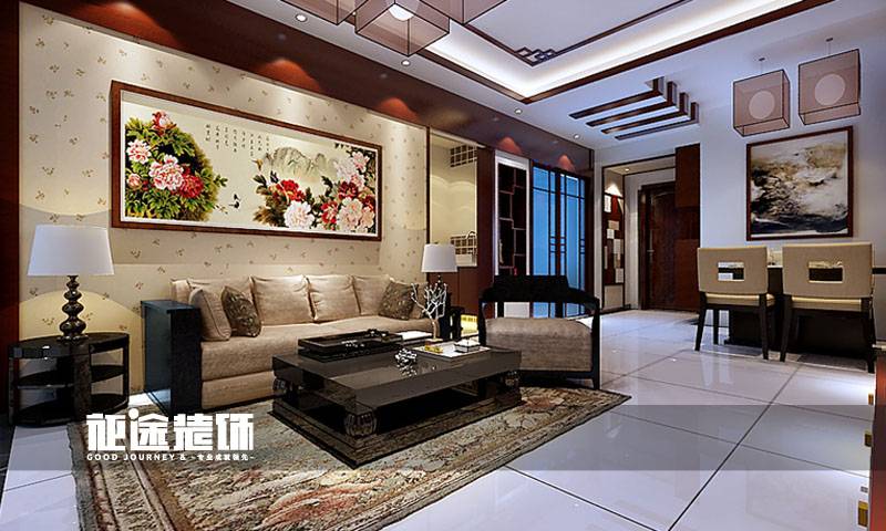 点击大图看下一张：中式中式风格客厅三居背景墙沙发客厅沙发设计图