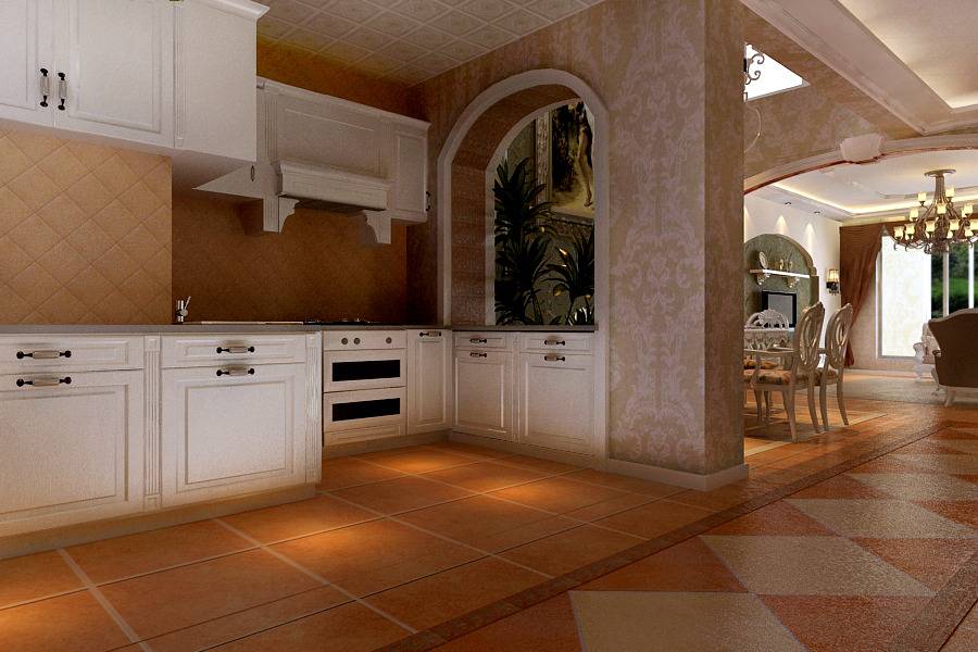 点击大图看下一张：欧式厨房别墅装修案例