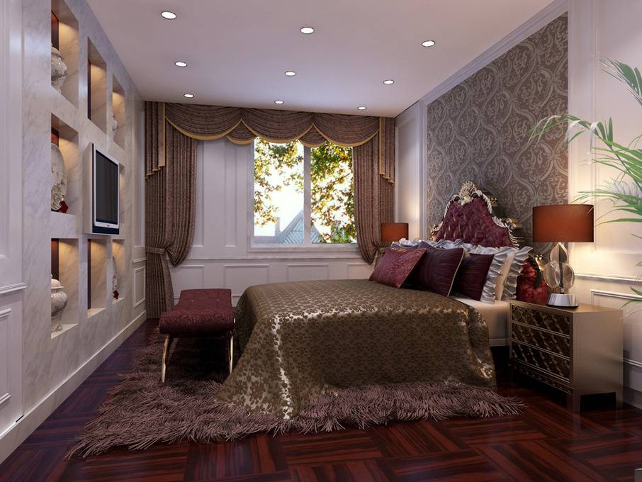 点击大图看下一张：新古典卧室老人房吊顶窗帘装修案例