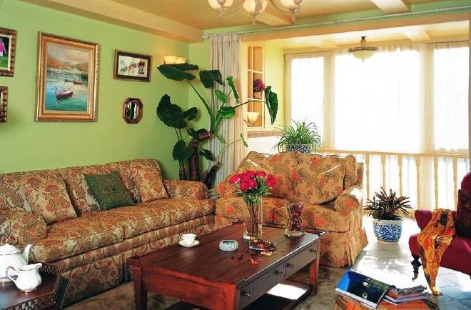 点击大图看下一张：田园客厅沙发茶几装修效果展示