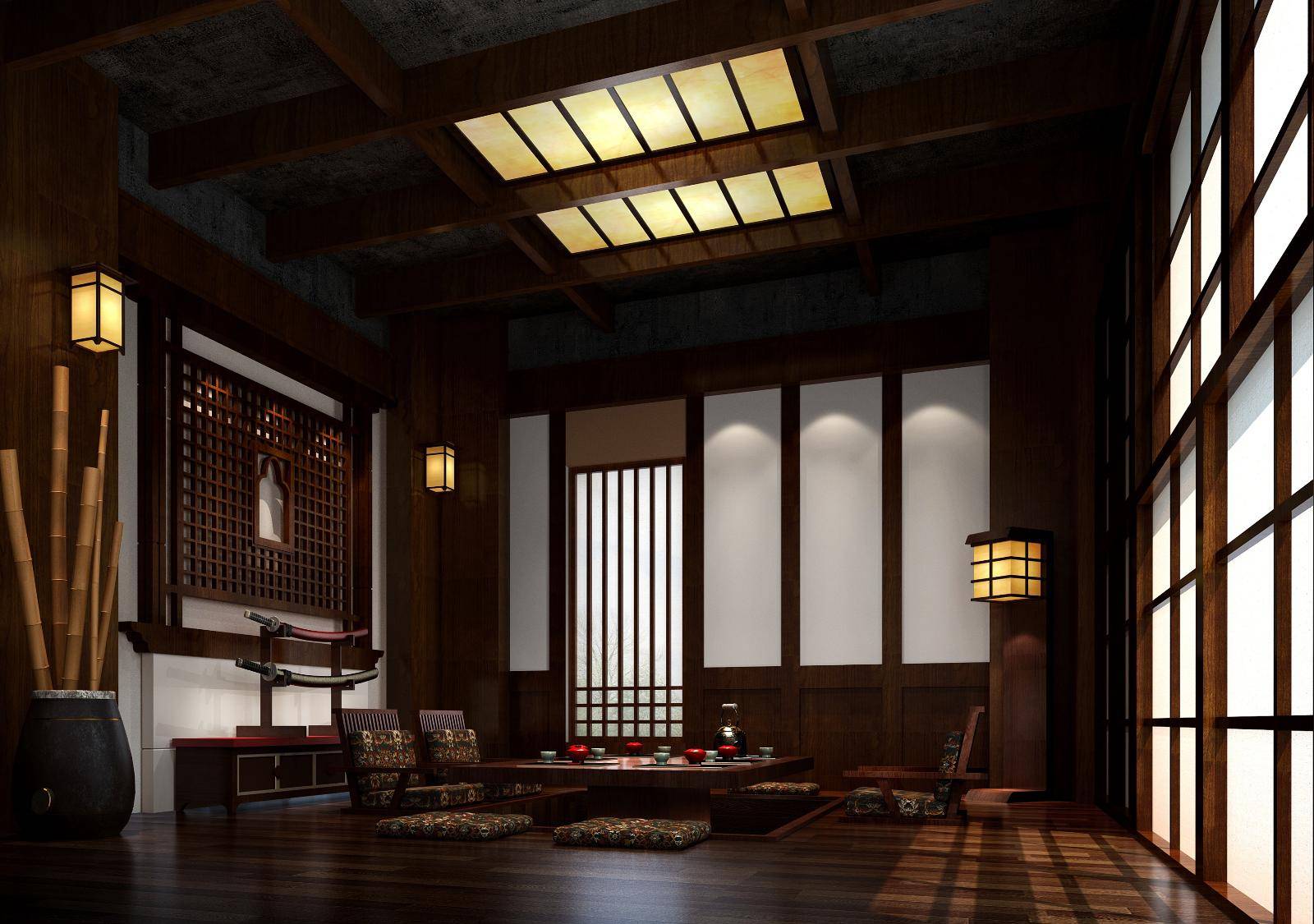点击大图看下一张：中式日式客厅装修效果展示
