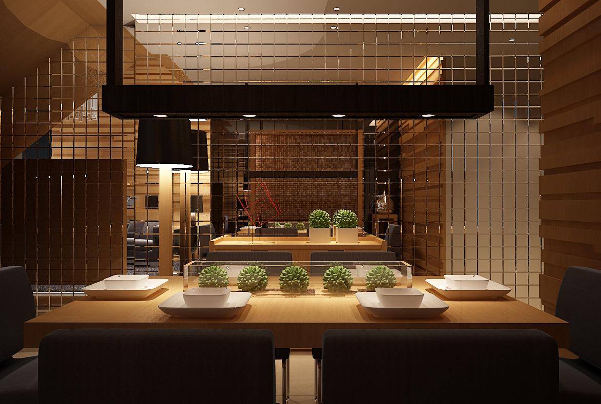 点击大图看下一张：现代简约新中式餐厅装修案例