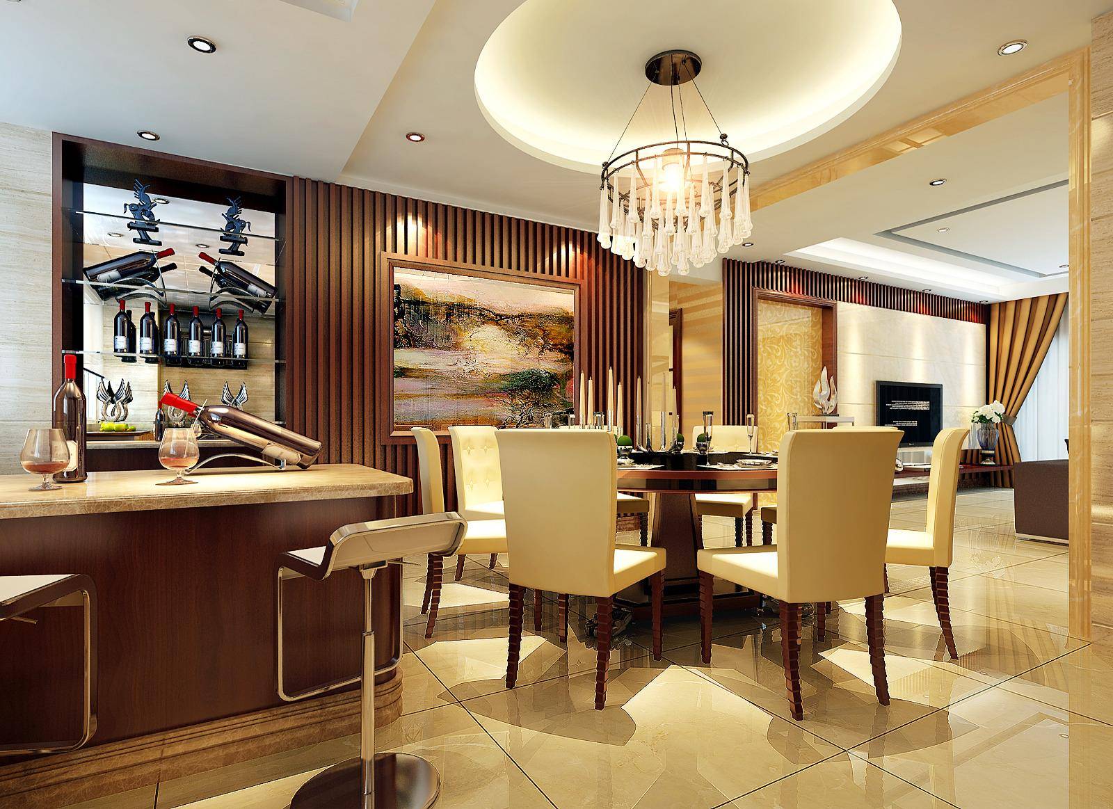 点击大图看下一张：现代简约新中式餐厅装修案例