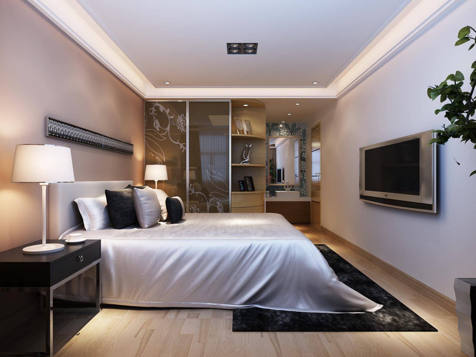 点击大图看下一张：现代简约卧室装修效果展示