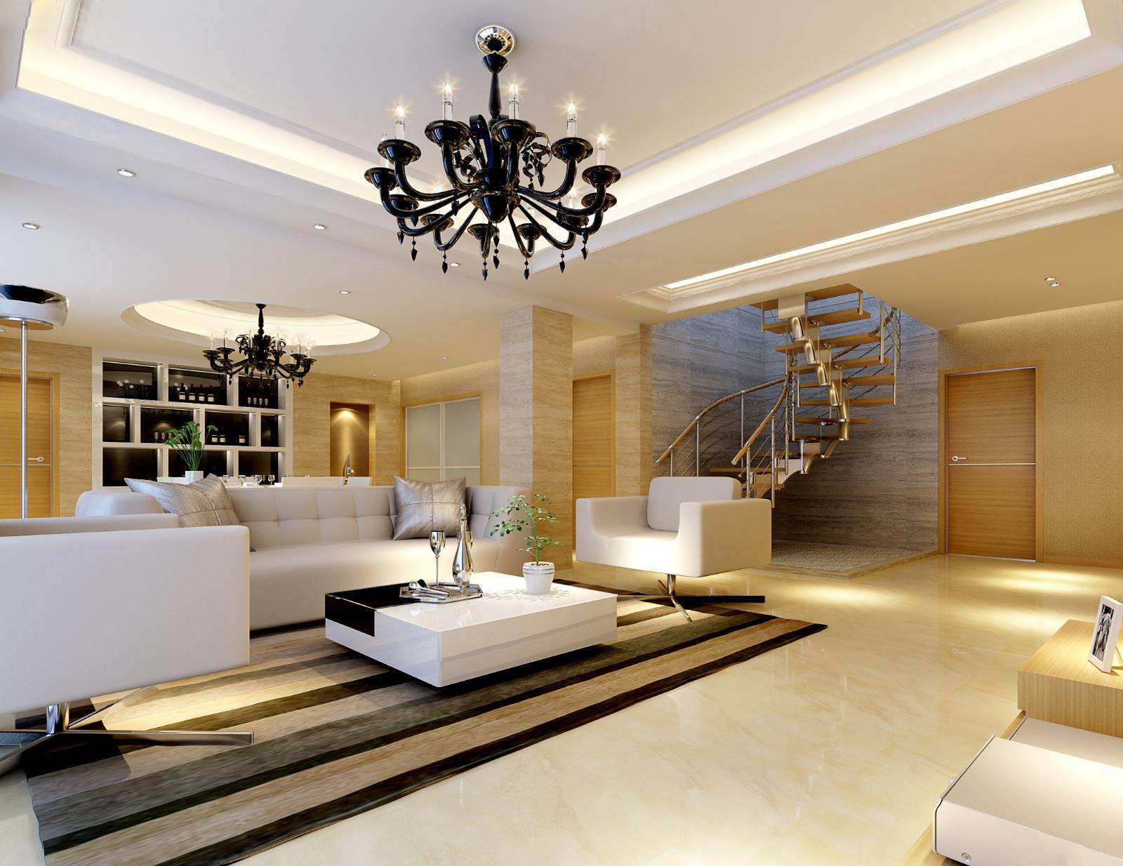 点击大图看下一张：现代简约客厅楼梯装修效果展示