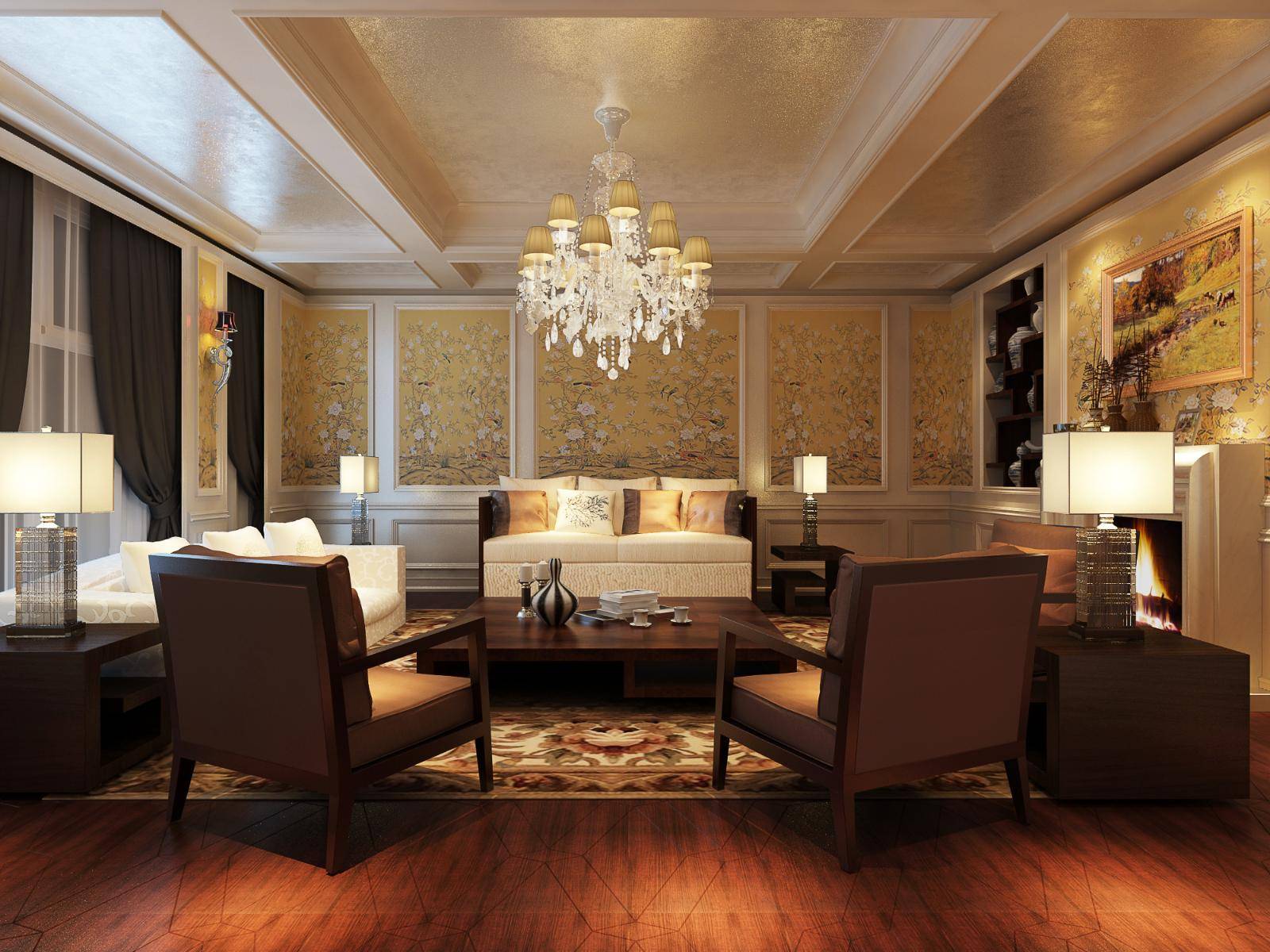 点击大图看下一张：欧式新古典客厅装修效果展示
