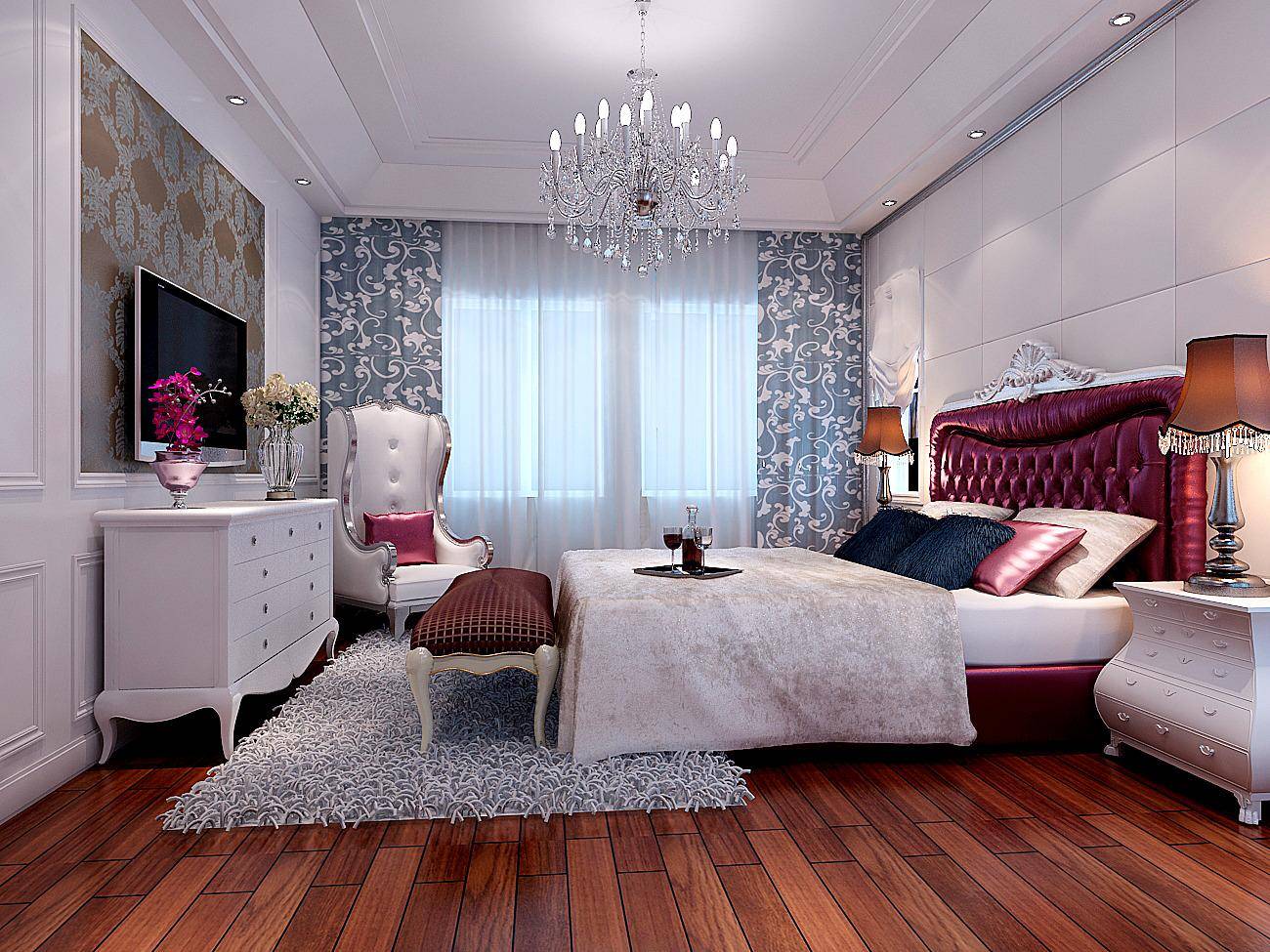 点击大图看下一张：欧式新古典卧室设计图