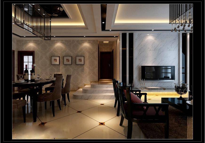 点击大图看下一张：现代简约简欧客厅餐厅走廊设计图