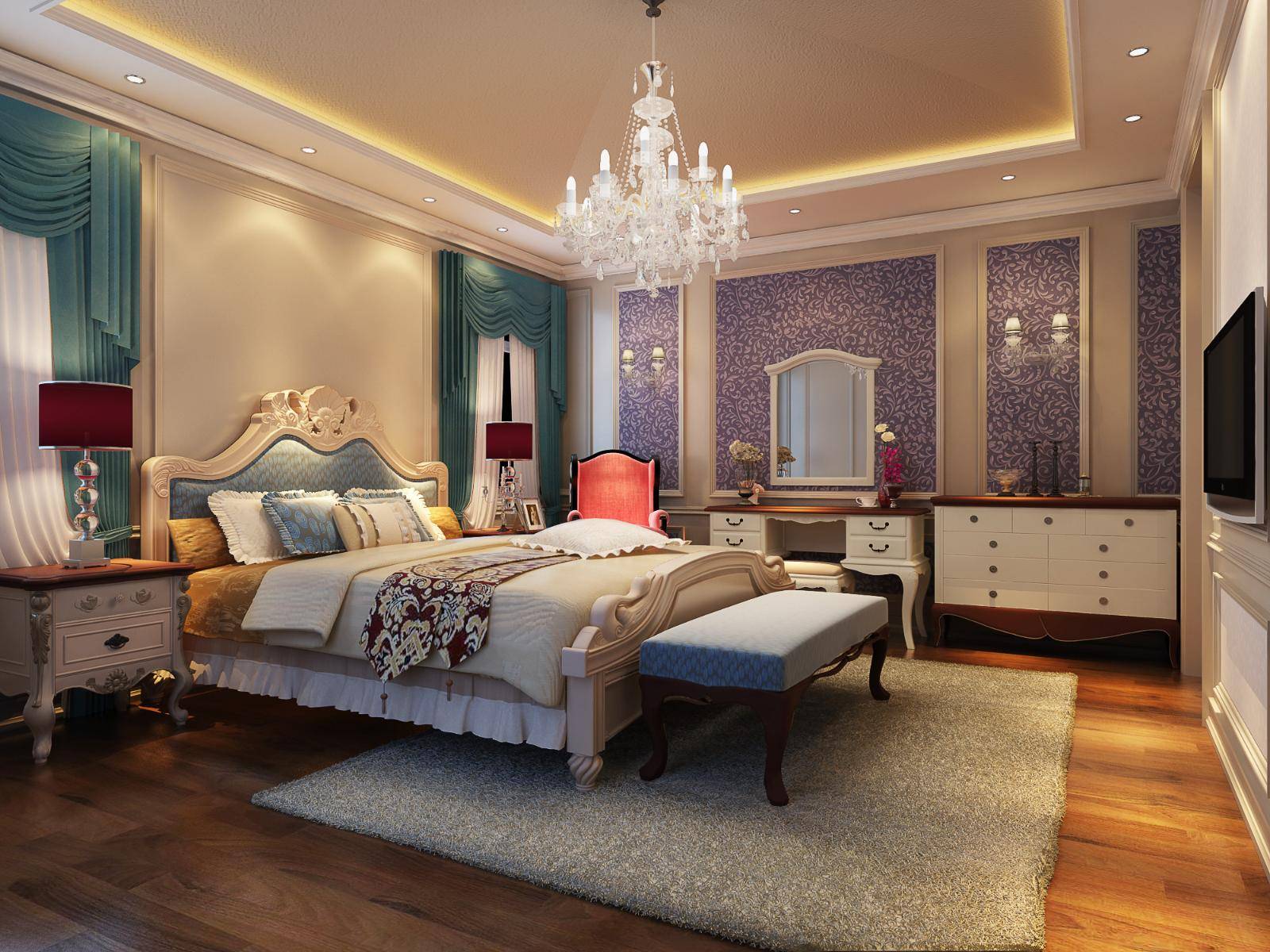 点击大图看下一张：欧式新古典卧室装修效果展示