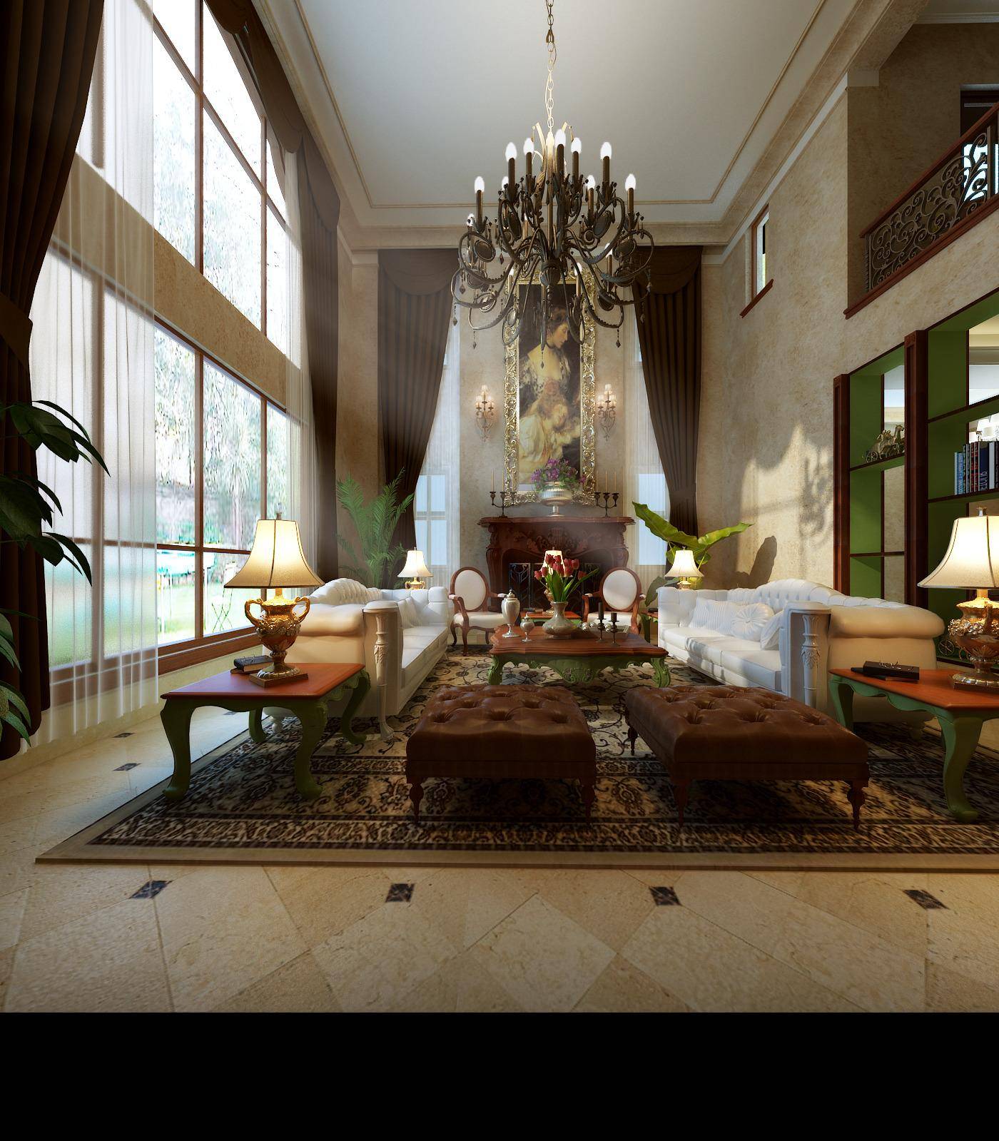 点击大图看下一张：欧式美式客厅设计方案