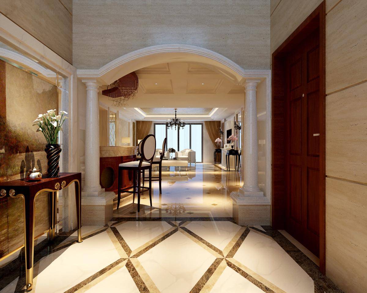 点击大图看下一张：美式客厅走廊装修图