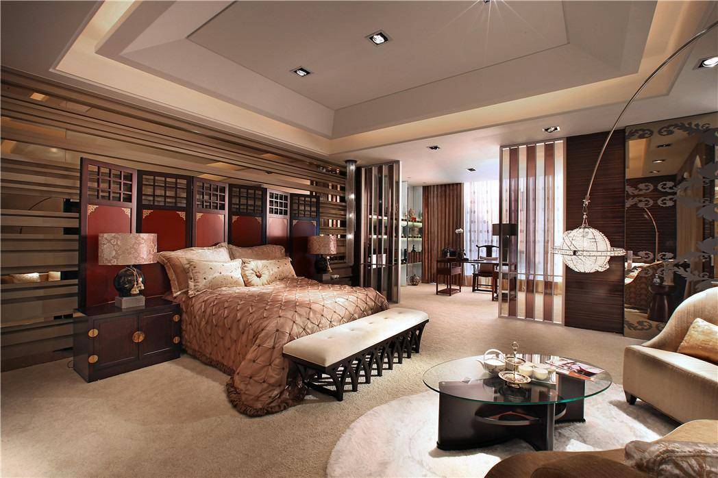 点击大图看下一张：中式美式混搭卧室装修效果展示