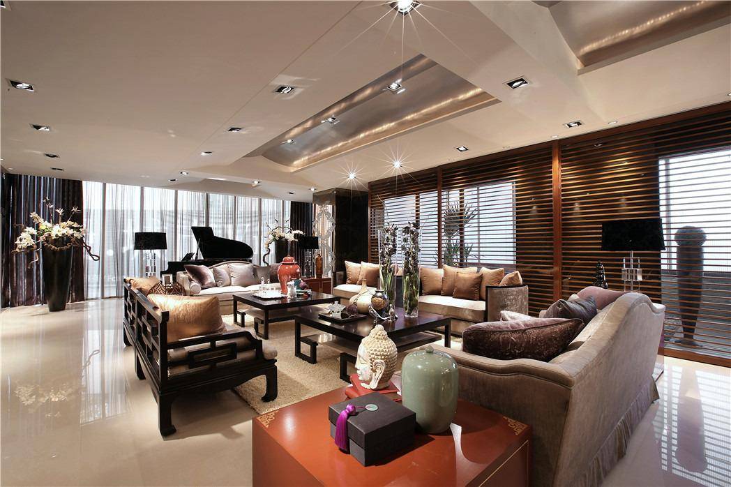 点击大图看下一张：中式美式混搭客厅装修案例