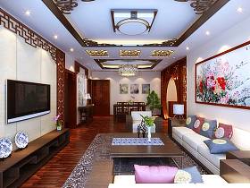 中式客厅单身公寓吊顶电视背景墙设计图