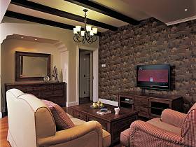 美式客厅吊顶电视背景墙装修效果展示