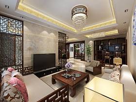 中式中式风格客厅别墅电视背景墙案例展示