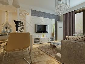 现代客厅窗帘电视柜电视背景墙设计案例展示